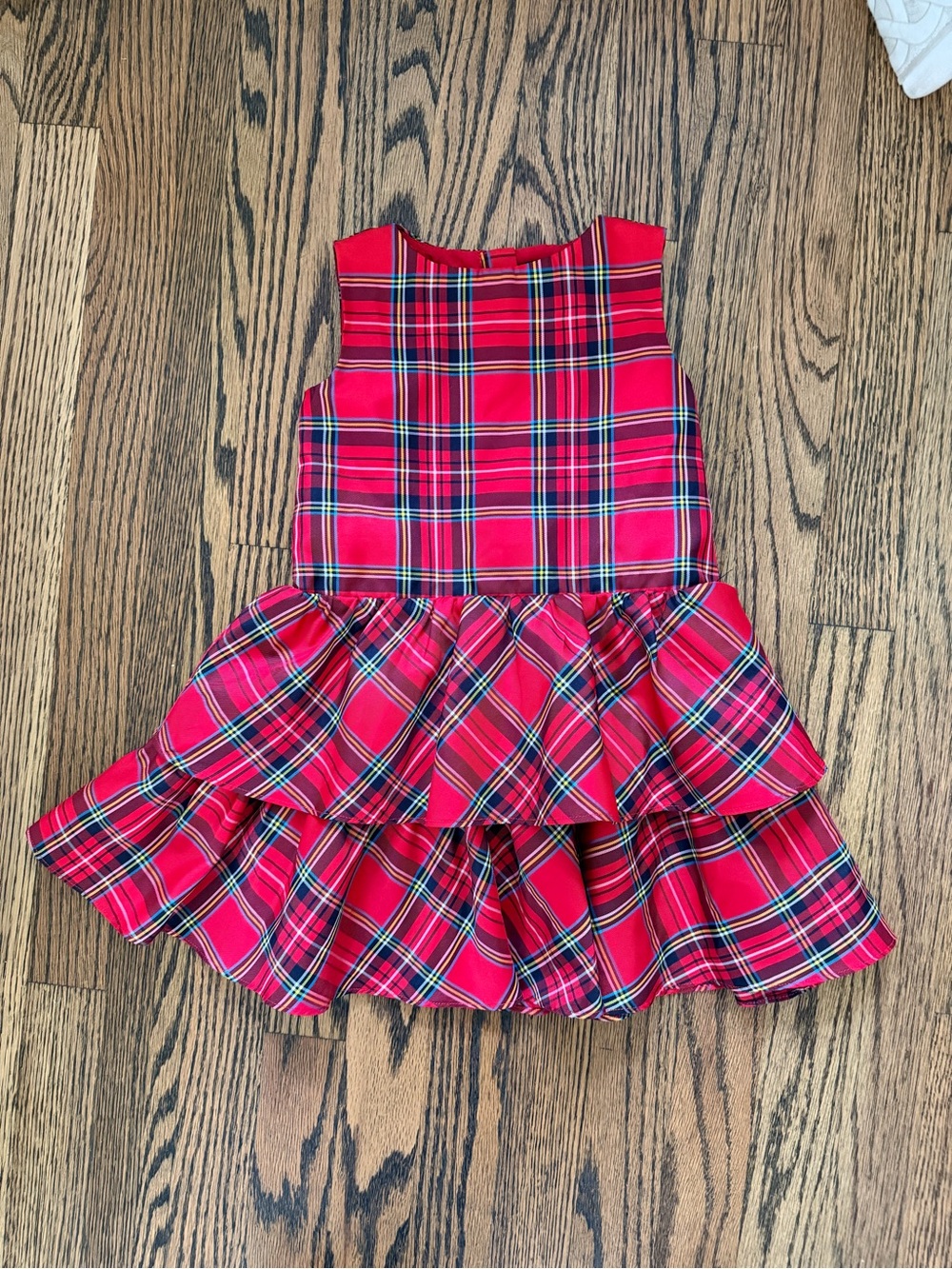 Crewcuts Girls Red Plaid Tiered Tartan  Ruffle Dress, Size 3